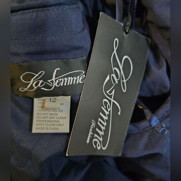 La Femme 28037 Short Sleeve Beaded Appliqued Lace Dress NWT size 12 Navy Blue - Picture 6 of 6